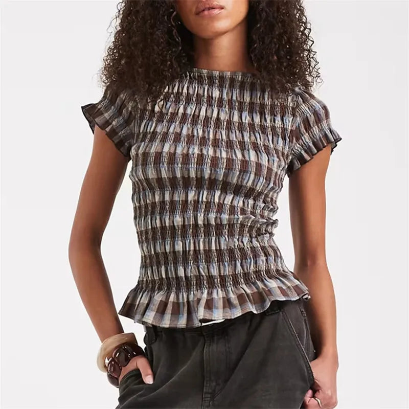 Women's peplum top in multicolor, lightweight fabric for casual outings