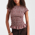 Women's plaid peplum top, stylish and comfortable for casual outings