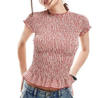 Women's red checkered peplum top, perfect for casual outings