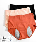 Women's leakproof period on underwear in black, peach, and rust colors