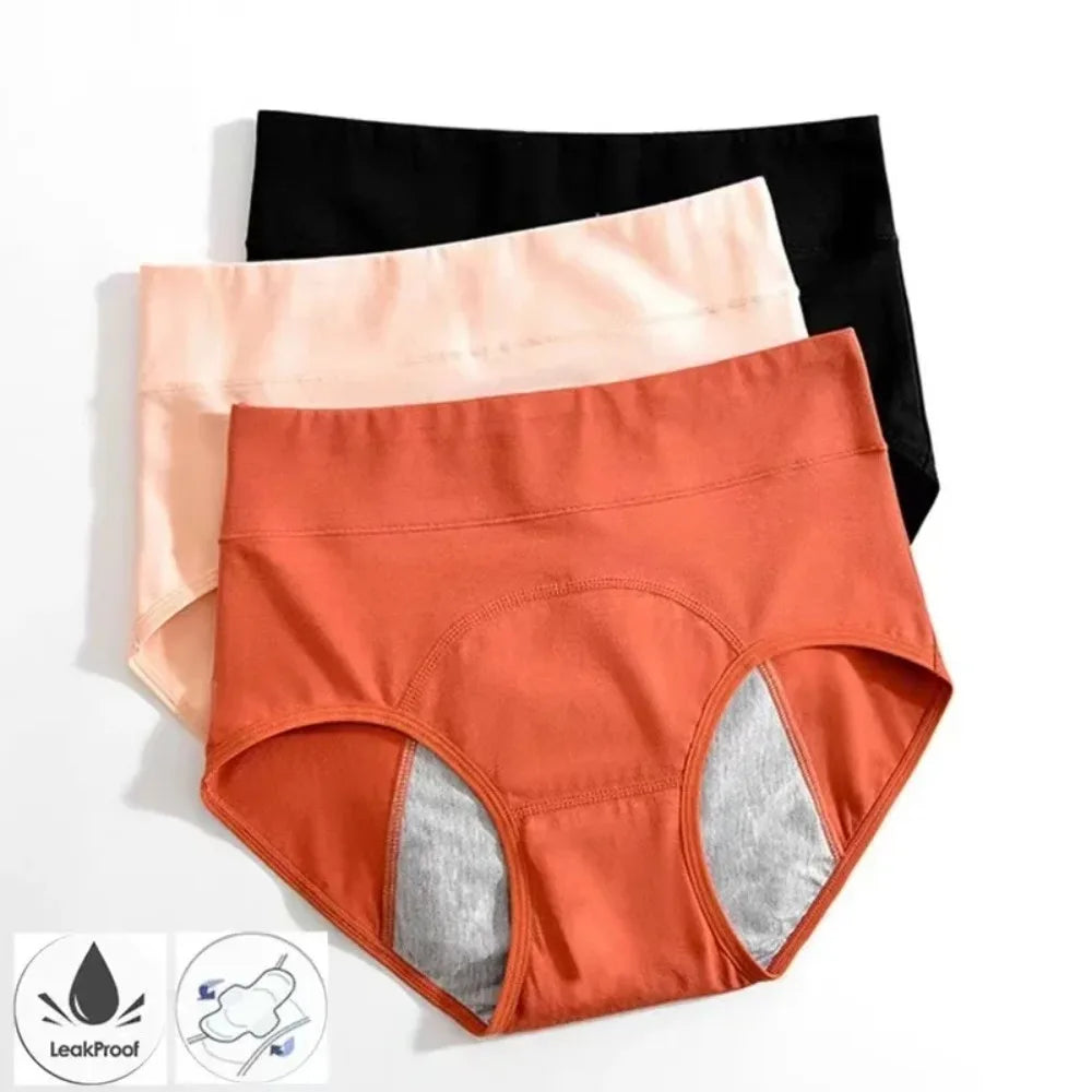 Women's leakproof period on underwear in black, peach, and rust colors