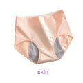Skin colored women's undergarments with period on underwear feature