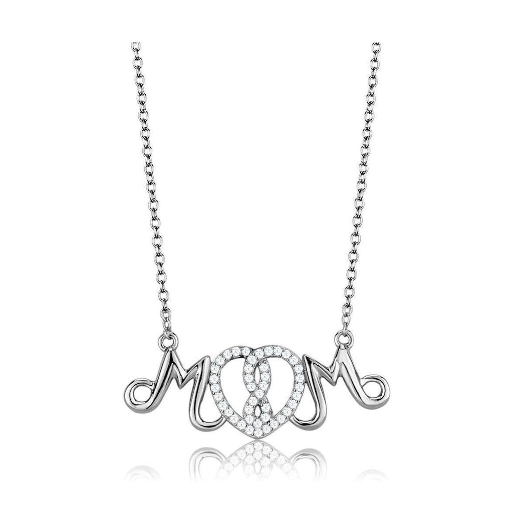 Personalized mom pendant necklace with sparkling heart design in silver, ideal gift for mothers