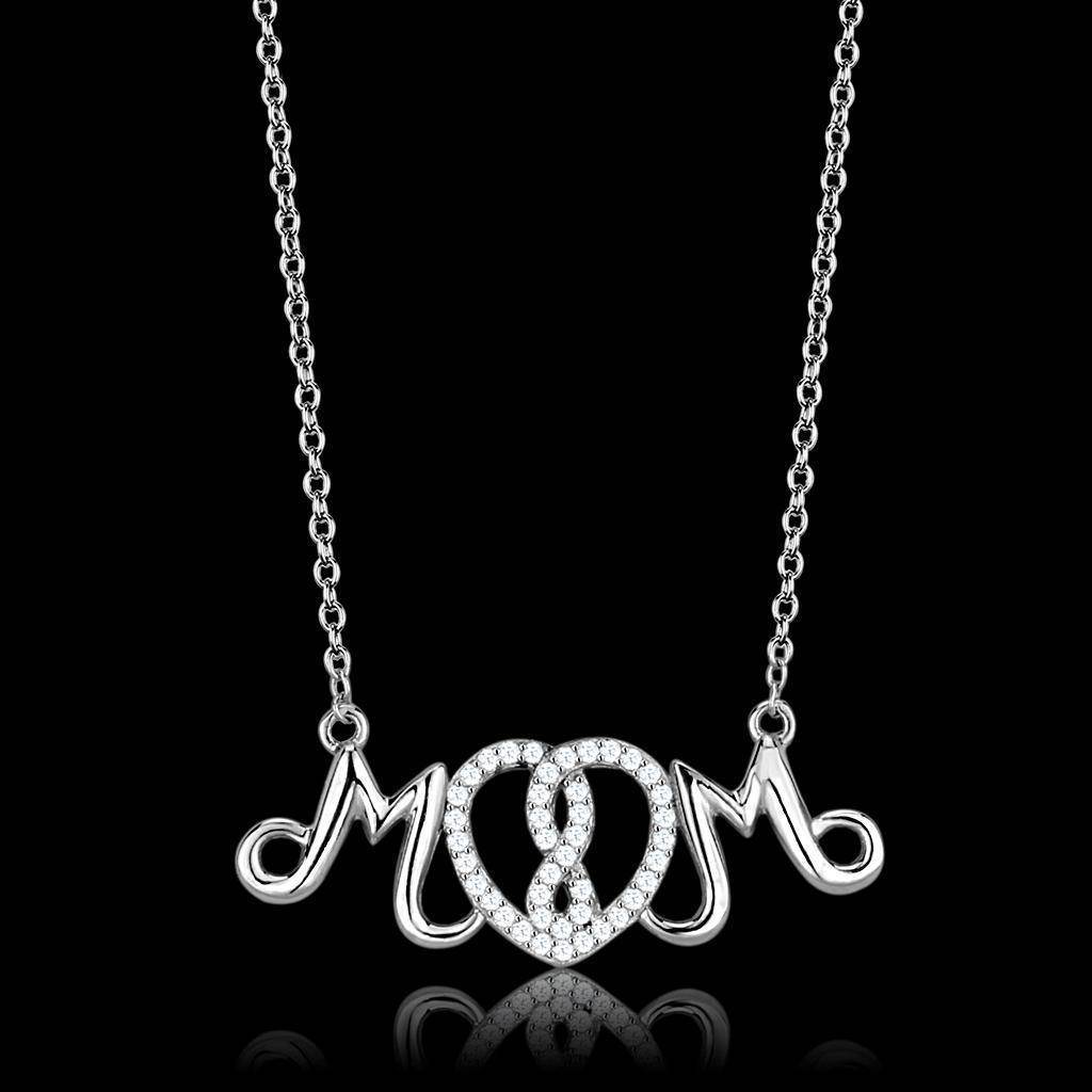 Personalized mom pendant necklace with a decorative heart design and sparkling accents