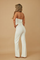 Stylish white petal rhinestone jumpsuit for women with a strapless design and flattering fit