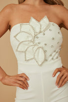 Women's petal rhinestone jumpsuit featuring elegant leaf design and stylish embellishments