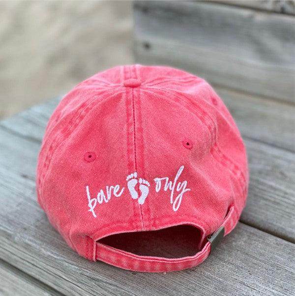 Ocean and 7th pigment dyed cap in coral color with cute bare feet design on the back