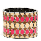 Colorful pink and brown stretch bracelet with a decorative pattern for women's fashion.