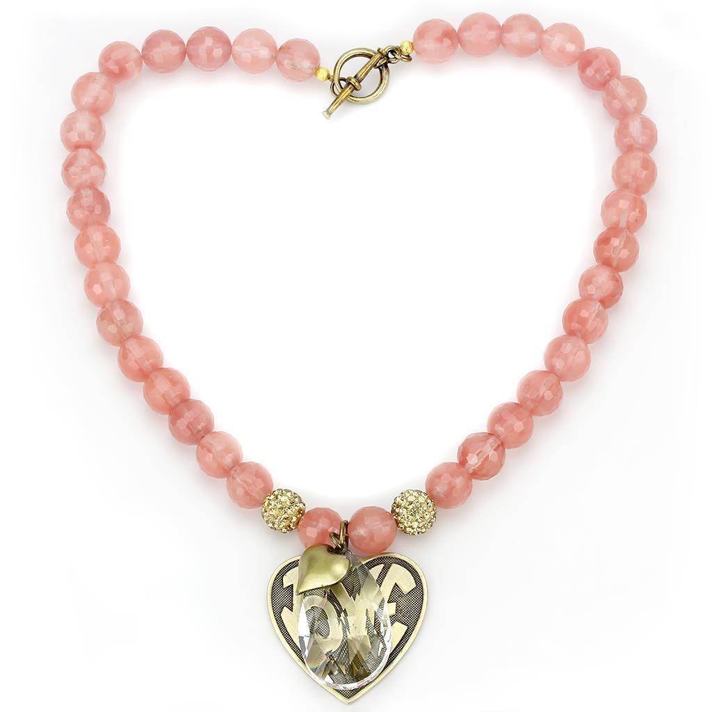 Pink beaded heart pendant necklace from VacationGrabs featuring sparkling accents and a toggle closure