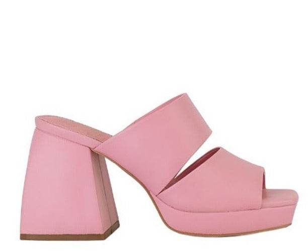 Let's See Style pink block heel sandals with a stylish open-toe design and chunky heel