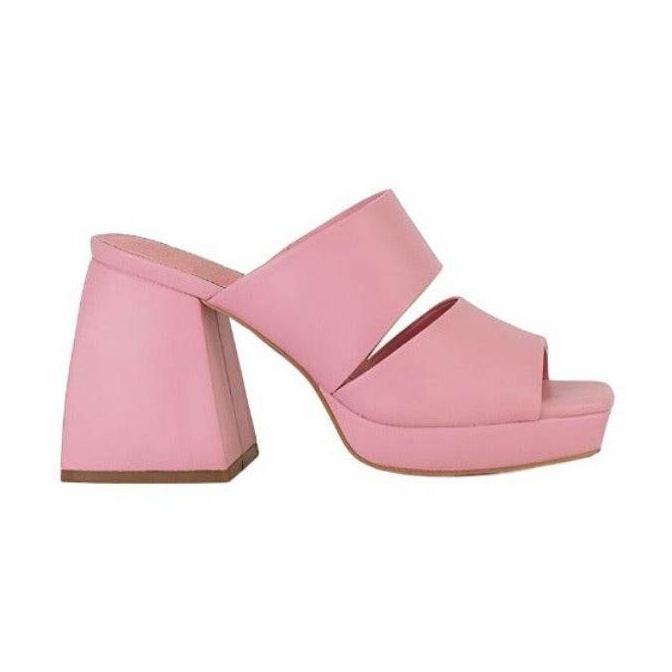 Let's See Style pink block heel sandals with a stylish open-toe design and chunky heel