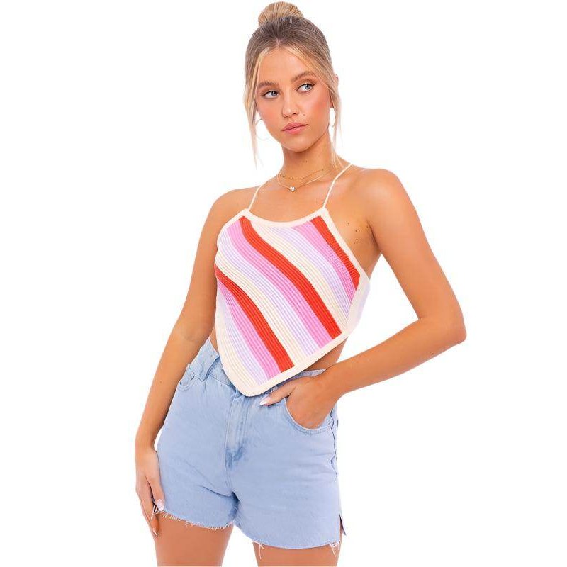 LE LIS pink blue multi crop top with a striped design, perfect for stylish summer outfits