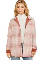 Love Tree pink corduroy jacket with plaid design and button closure for women's casual wear