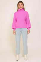Lumiere pink cozy fall sweater with balloon sleeves, perfect for stylish autumn layering