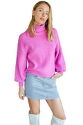Lumiere pink cozy fall sweater with a stylish mock neck design, perfect for casual outfits