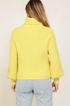 Lumiere yellow cozy sweater with balloon sleeves, perfect for a casual fall look