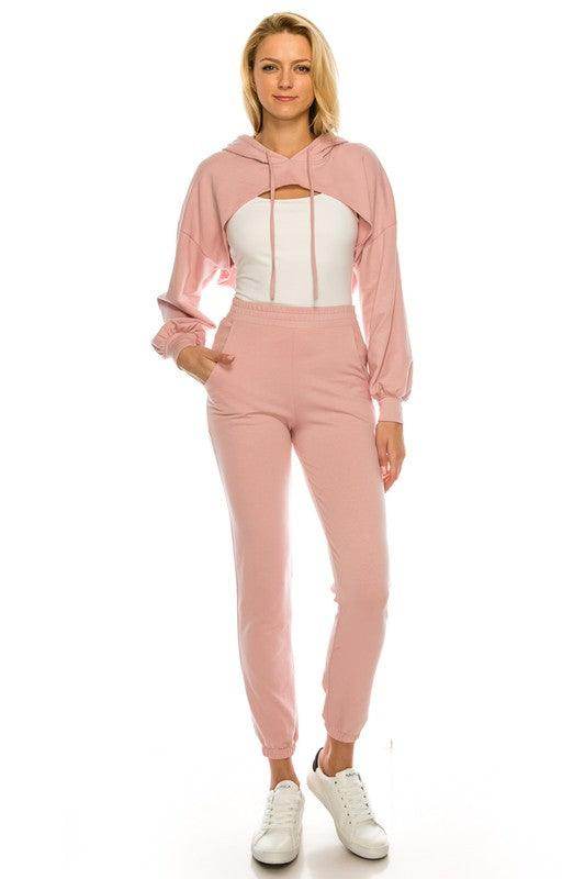 Stylish pink crop top and bottom set from Andante USA, perfect for casual outings