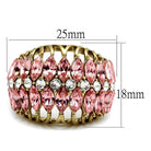 Elegant pink gemstone fashion ring with multiple marquise-cut stones and sparkling accents