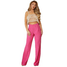 Stylish pink high rise trousers for women, perfect for casual or dressy occasions