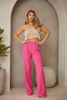 Stylish pink high rise trousers from VacationGrabs, perfect for a trendy summer outfit