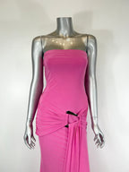 Pink women's maxi dress with stylish knot detail for summer events