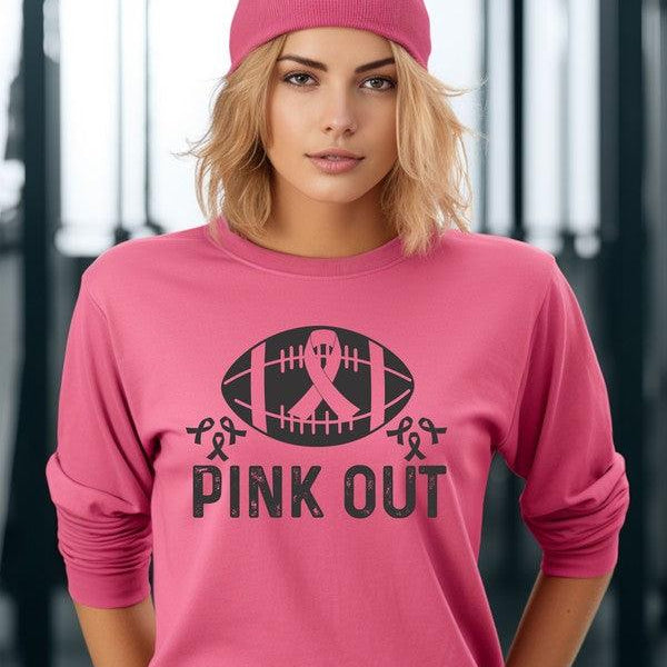 Women's Shirts Pink Out Football Long Sleeve Tee