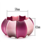 Pink resin statement bracelet with a wavy design, measuring 58mm in diameter and 42mm in width