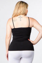 Black women's tank top from Yelete with a fitted design and comfortable straps, showcasing a sleek back