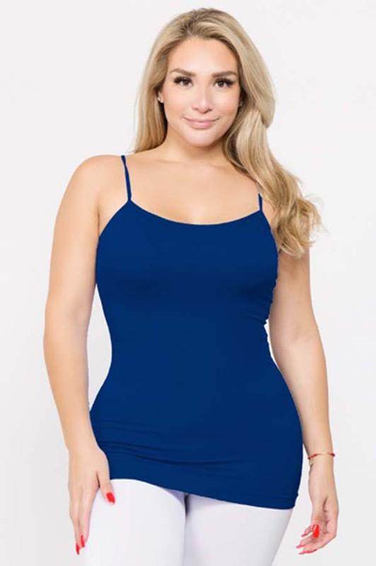 Yelete women's tank top in blue, featuring a seamless design and adjustable spaghetti straps