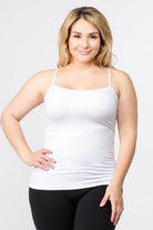Yelete Women's White Tank Top with Adjustable Straps, perfect for layering under outfits