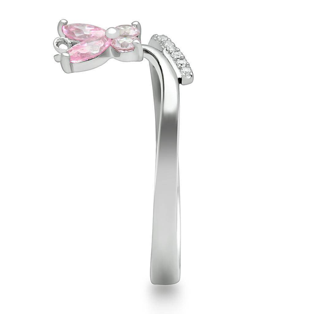 Elegant pink stone dainty ring for women featuring a butterfly design and sparkling accents