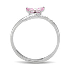 Silver pink stone dainty ring for women featuring a butterfly design and sparkling accents