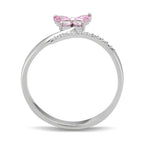 Silver pink stone dainty ring for women featuring a butterfly design and sparkling accents