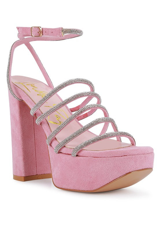 Women's pink strappy platform sandals with glamorous design