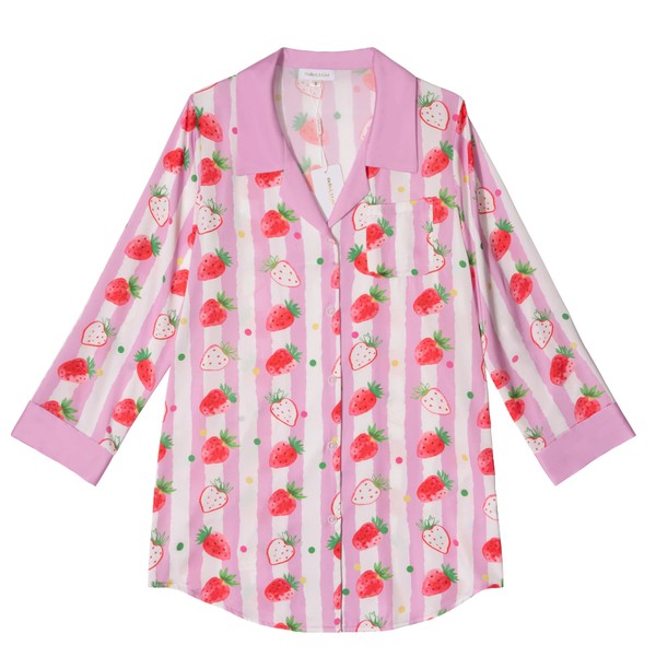 Pink strawberry sleep shirt for women, comfy and stylish for bedtime