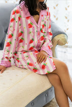Pink strawberry sleep shirt, soft cotton, perfect for lounging