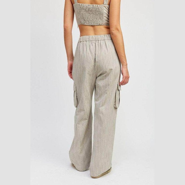 Pinstripe Cargo Pants With Waist Drawstring - VacationGrabs