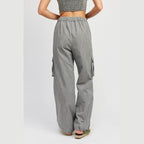 Pinstripe Cargo Pants With Waist Drawstring - VacationGrabs
