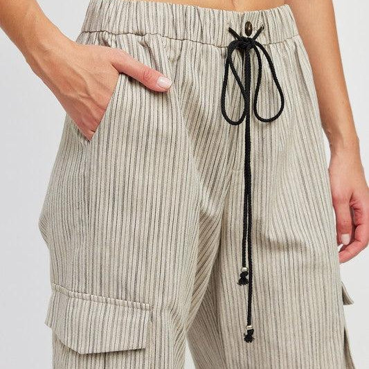 Women's Pants Pinstripe Cargo Pants With Waist Drawstring