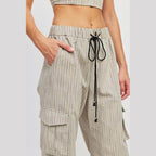 Pinstripe Cargo Pants With Waist Drawstring - VacationGrabs