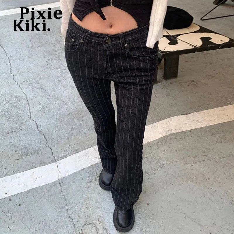 Women's dark striped bootcut jeans boots for casual wear