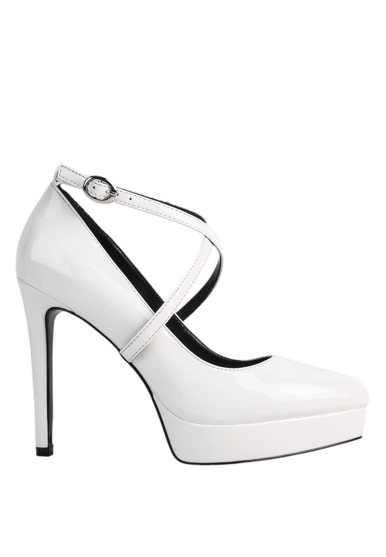 Pixie Dust Patent Faux Leather Cross Strap Pumps