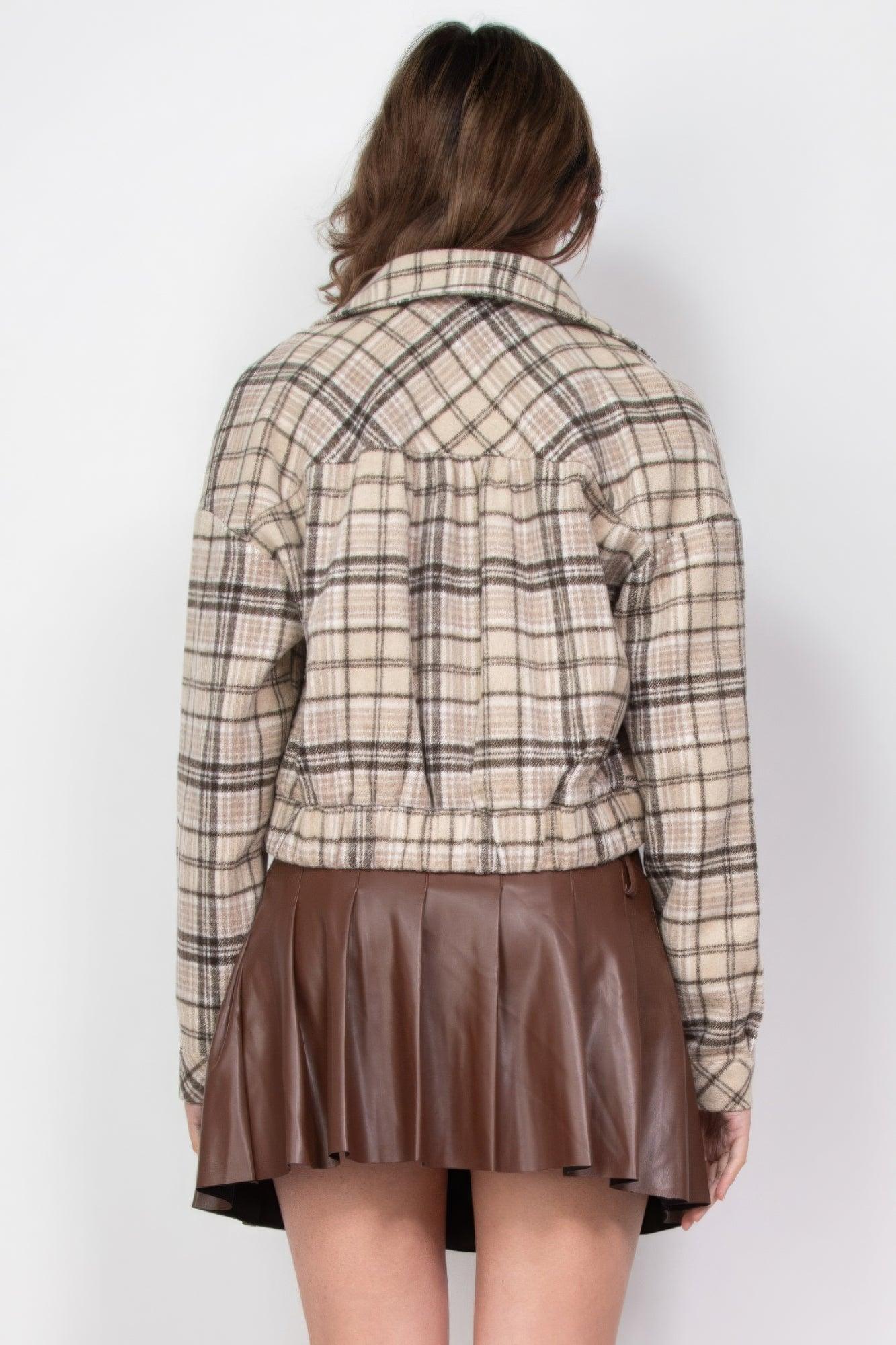 Women's Coats & Jackets Plaid Button-down Crop Jacket