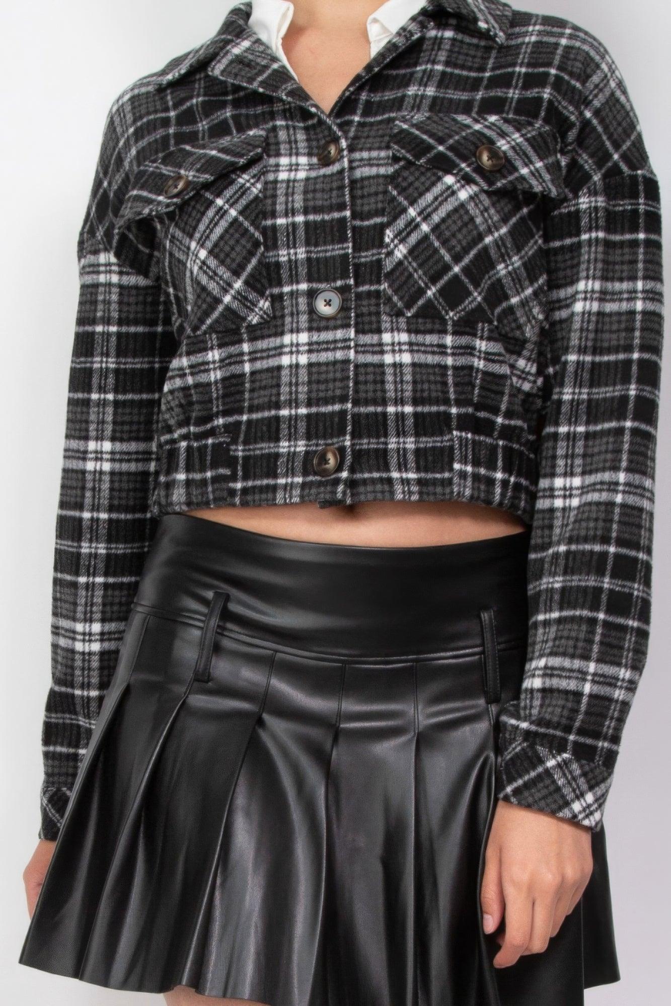 Women's Coats & Jackets Plaid Button-down Crop Jacket