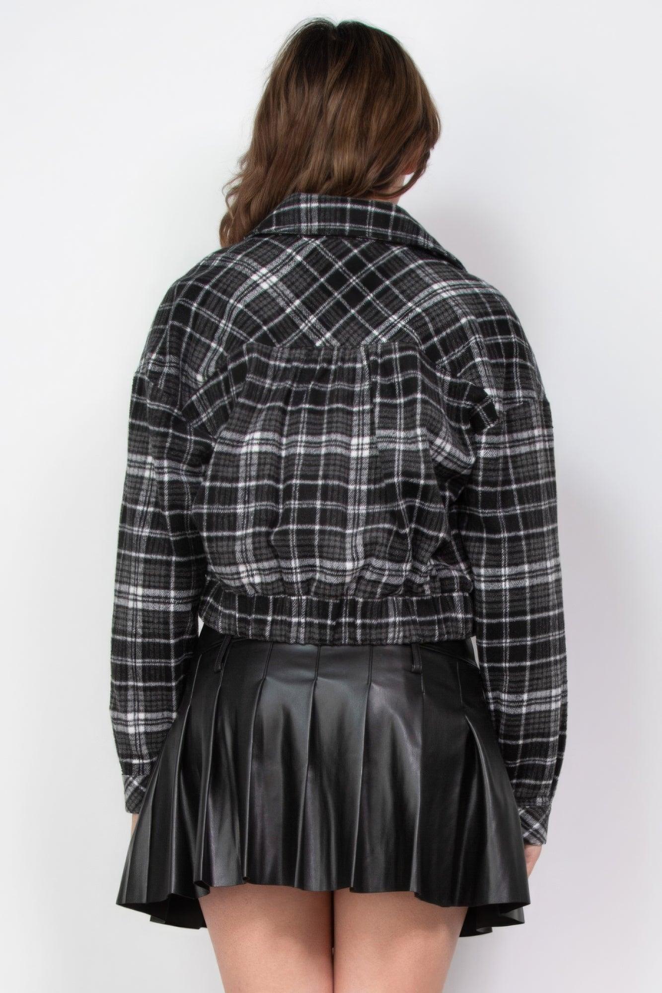 Women's Coats & Jackets Plaid Button-down Crop Jacket