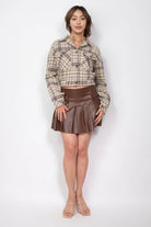 Women's Coats & Jackets Plaid Button-down Crop Jacket