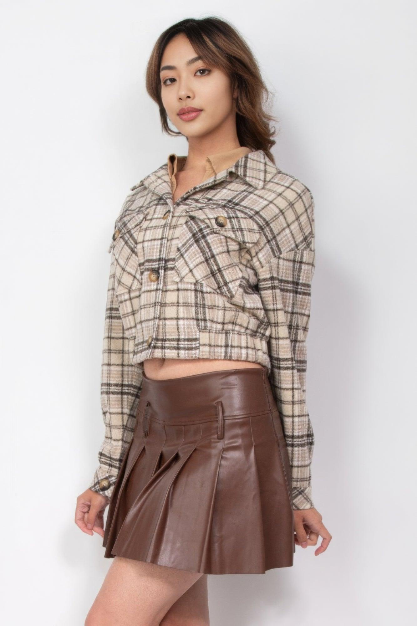 Women's Coats & Jackets Plaid Button-down Crop Jacket