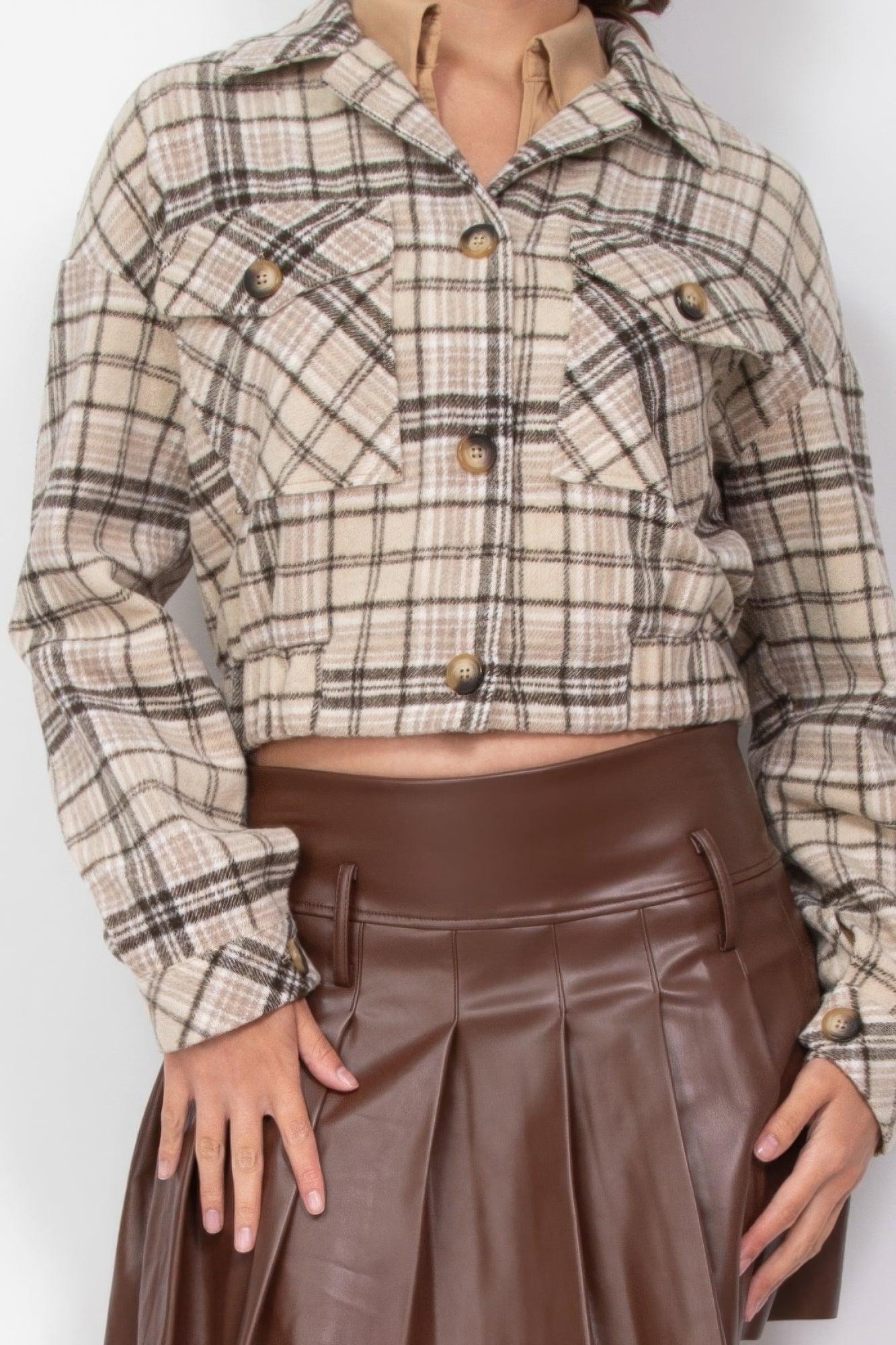 Women's Coats & Jackets Plaid Button-down Crop Jacket