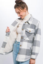 Women's Coats & Jackets Plaid Button Down Jacket With Front Pocket Detail
