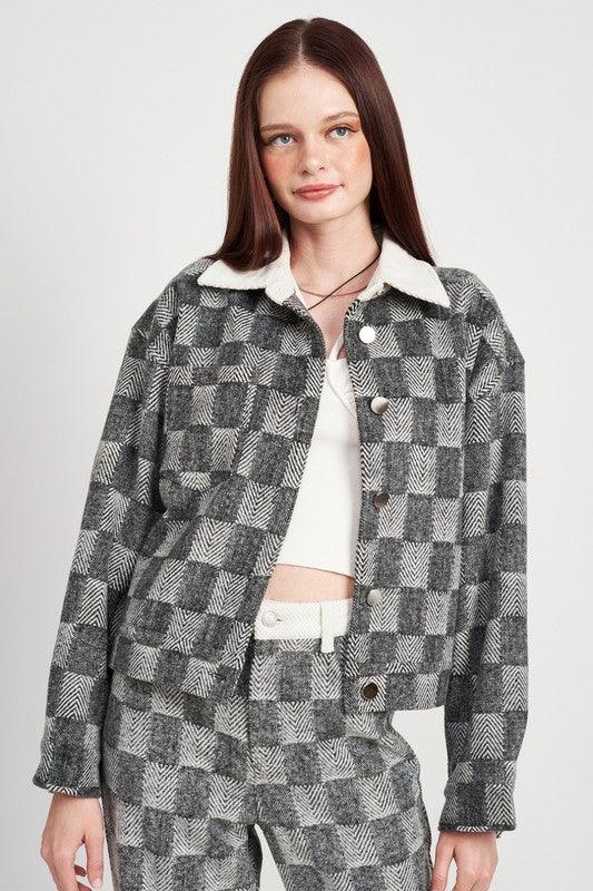 Women's Coats & Jackets Plaid Contrasted Jacket